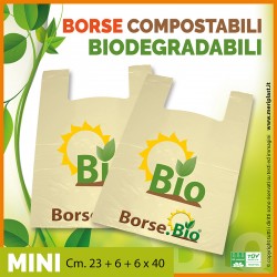 Shoppers mini generiche Cm. 23 + 6 + 6 x 40 compostabili biodegradabili UNI EN 13432